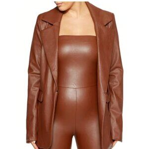 NAKED WARDROBE Brown Faux Leather Blazer Women's Size small